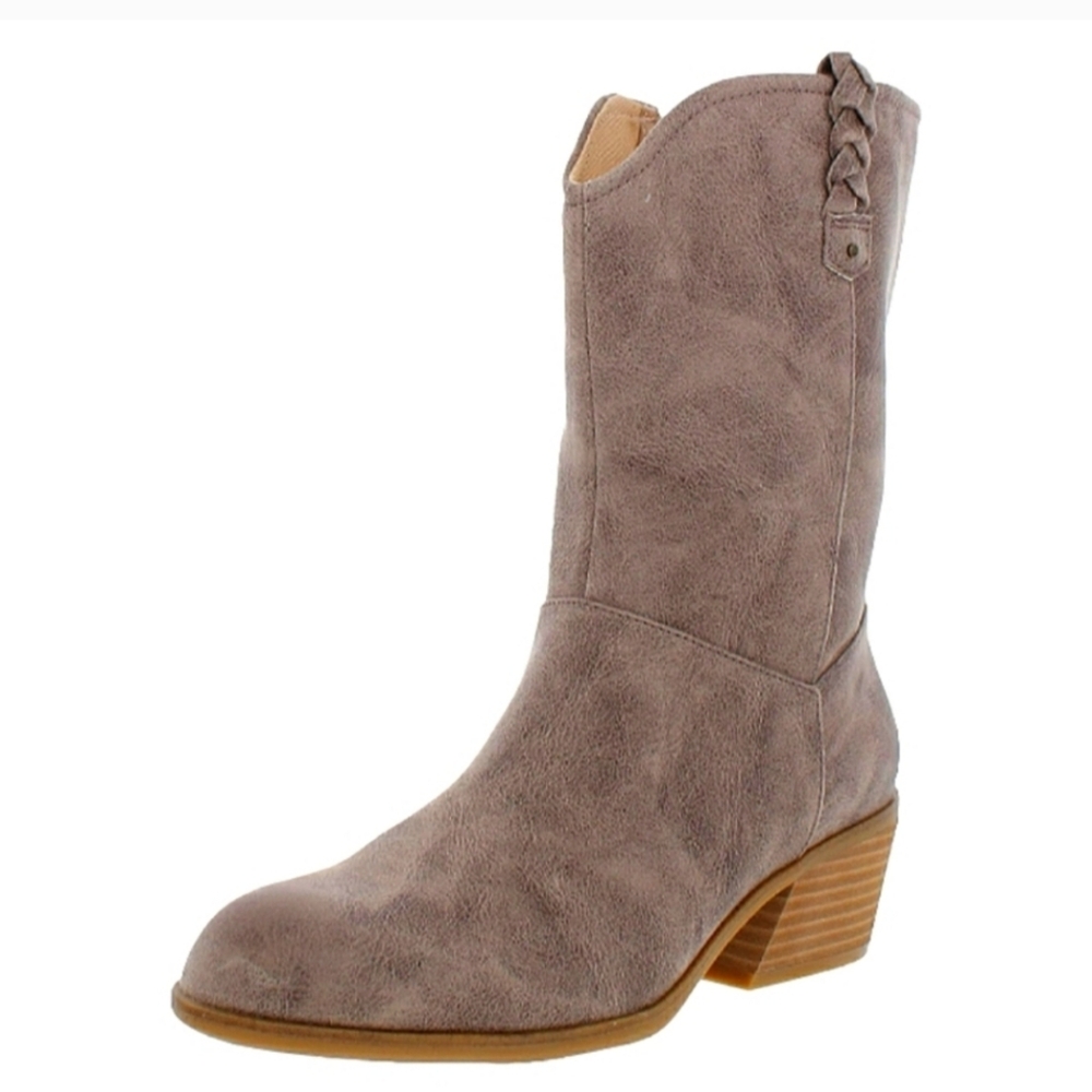 DR SCHOLL'S Beige Braid Layla Round-Toe Block-Heel Wide-Calf Western Boot 11M WC